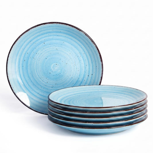 TootieWare Ceramic Dinner Plates – Set of 6, 10.5 Inch, Blue