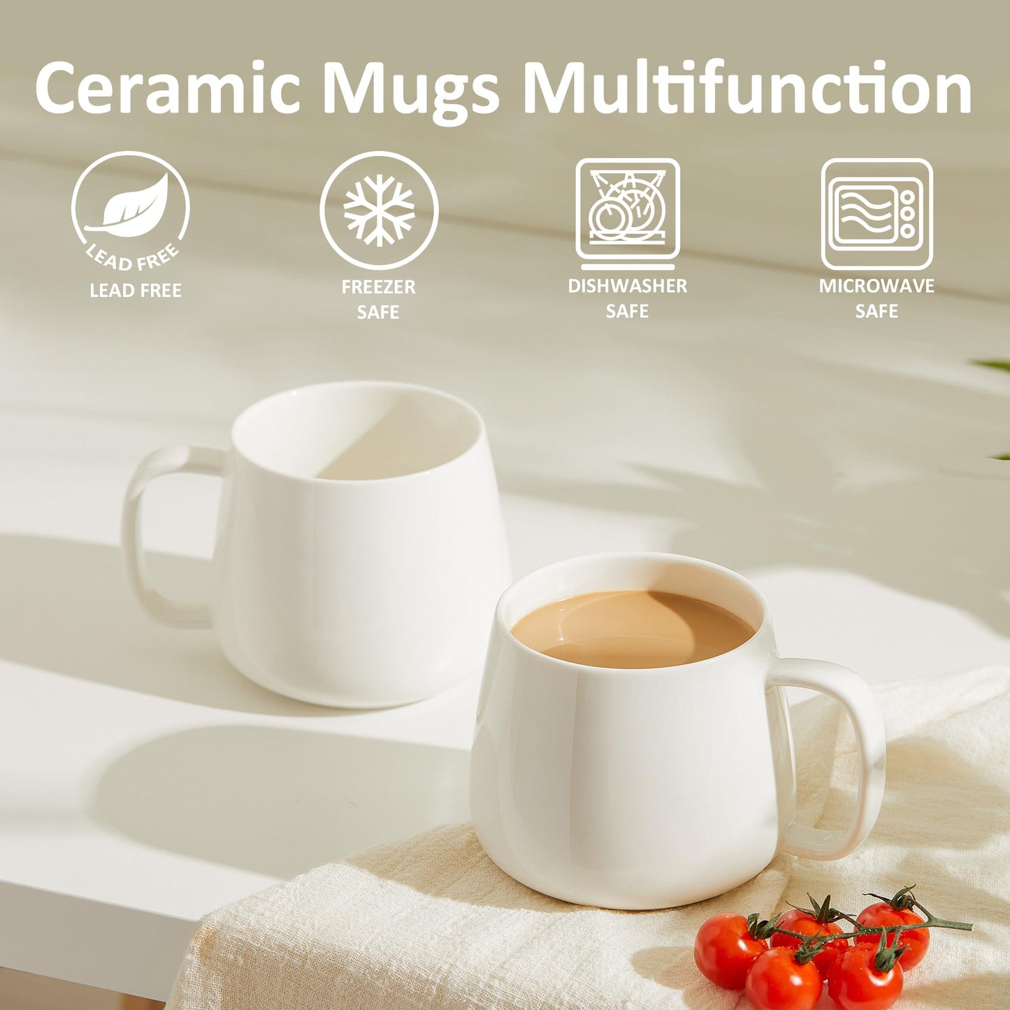 Teocera 16oz Stackable Ceramic Coffee Mugs – Set of 4, White