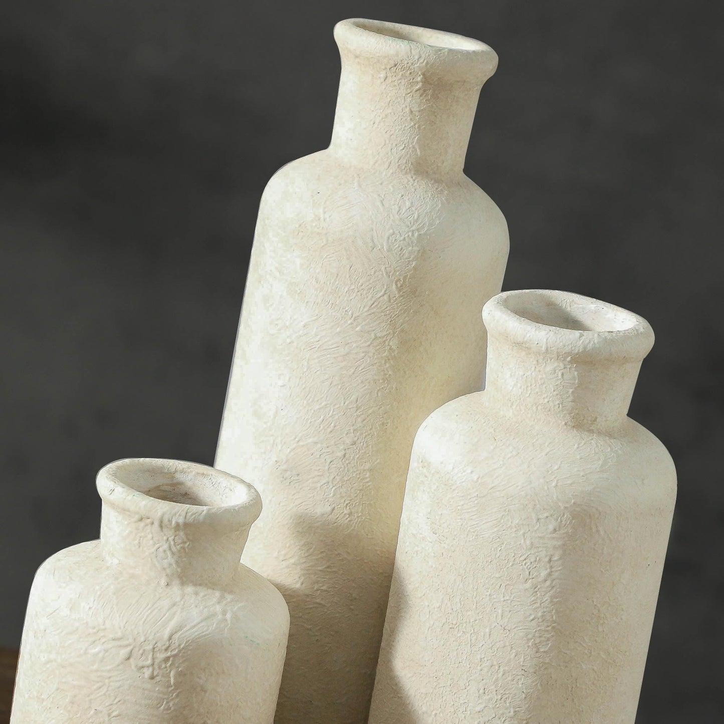 Ceramic Vases Set of 3 – Whitewashed Neutral, Farmhouse Decor
