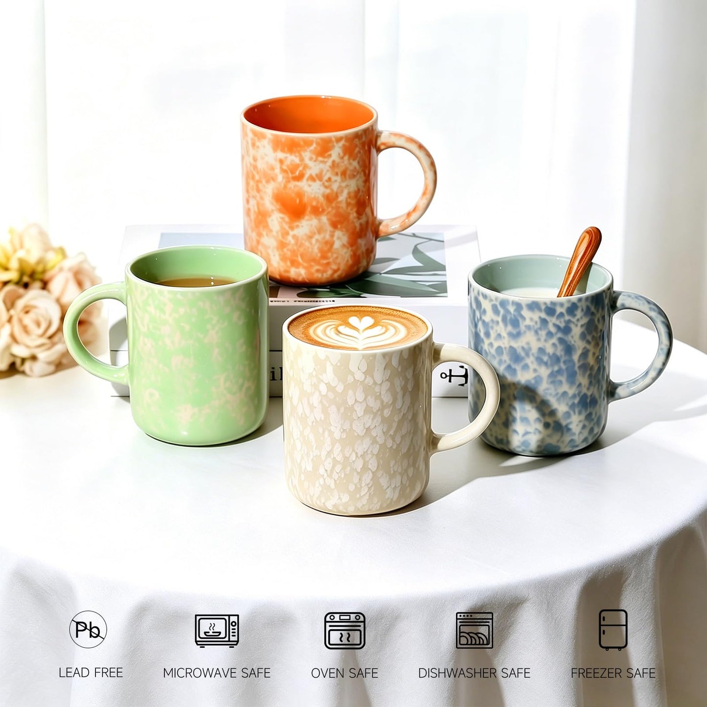 MONITO 17oz Ceramic Coffee Mugs – Set of 4