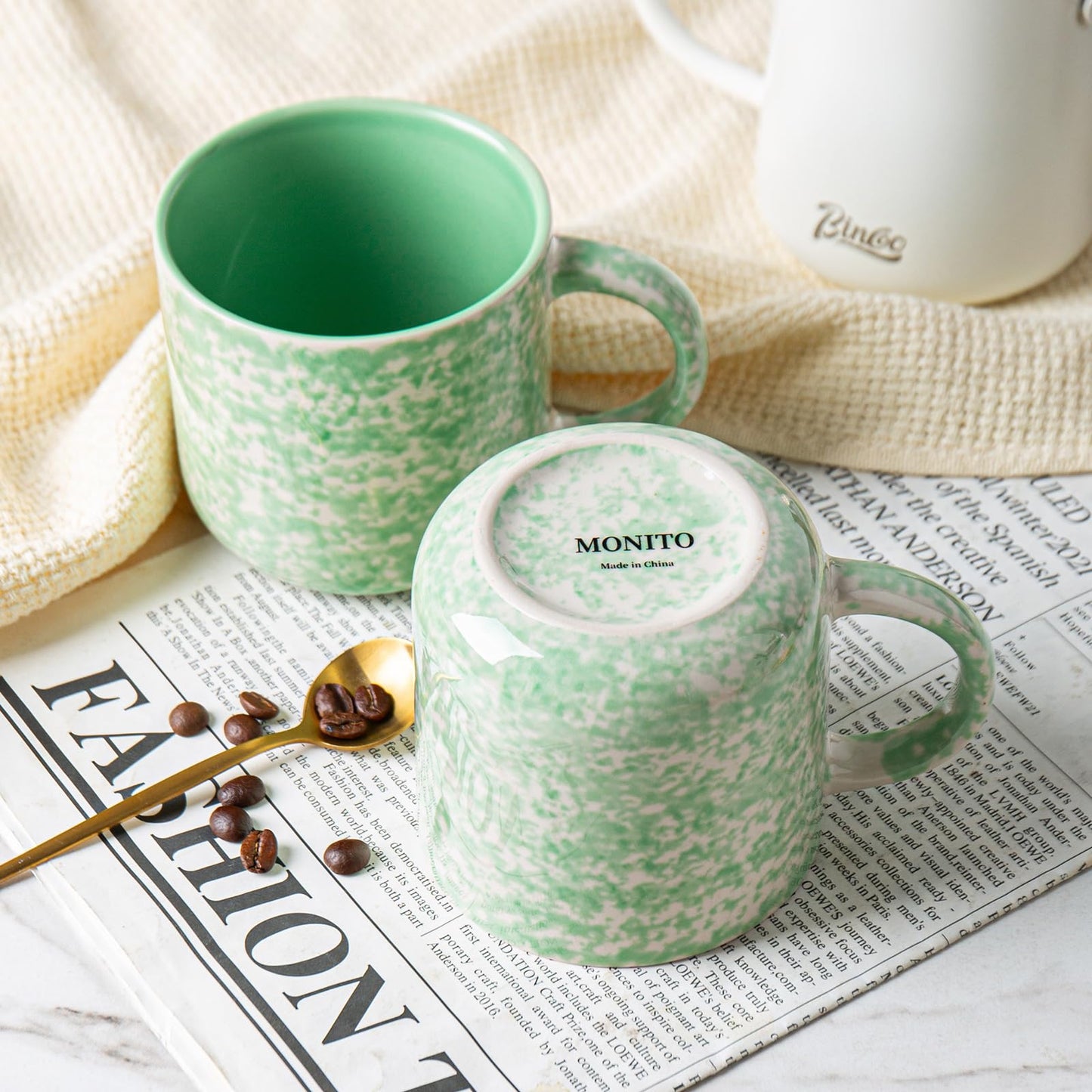 MONITO 12oz Ceramic Coffee Mugs – Set of 4, Green