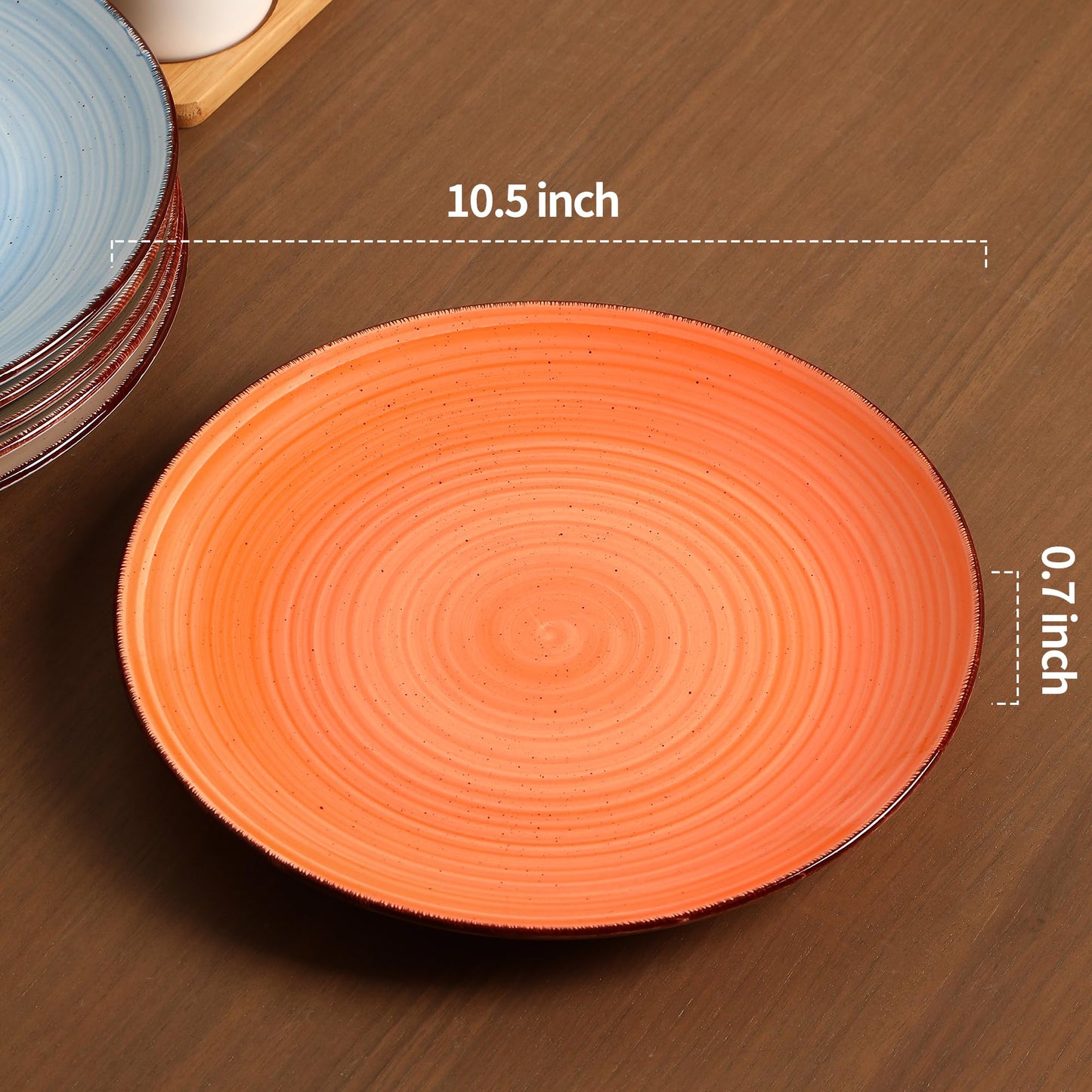 TootieWare Ceramic Dinner Plates – Set of 6, 10.5 Inch, Blue