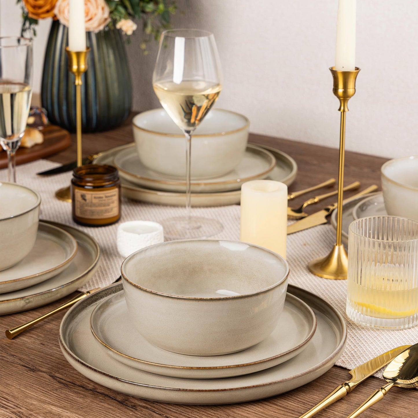 AmorArc Stoneware Dinnerware Set – Reactive Glaze, Service for 8