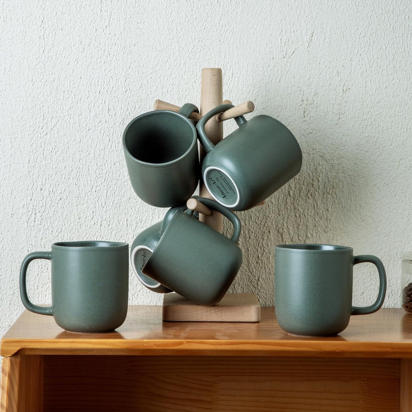AmorArc 14oz Ceramic Coffee Mugs – Set of 6, Reactive Glaze