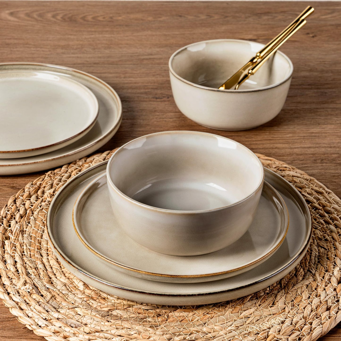 AmorArc Stoneware Dinnerware Set – Reactive Glaze, Service for 8