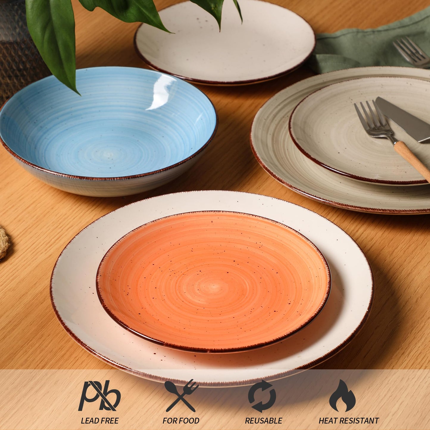 TootieWare Ceramic Dinner Plates – Set of 6, 10.5 Inch, Blue
