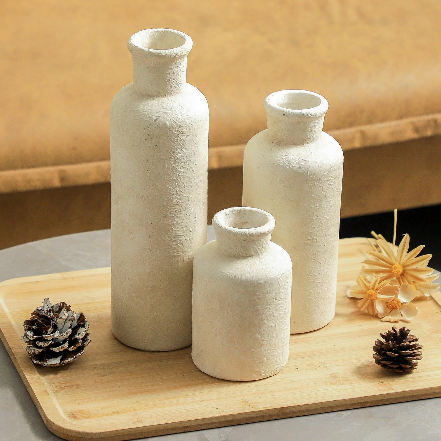 Ceramic Vases Set of 3 – Whitewashed Neutral, Farmhouse Decor