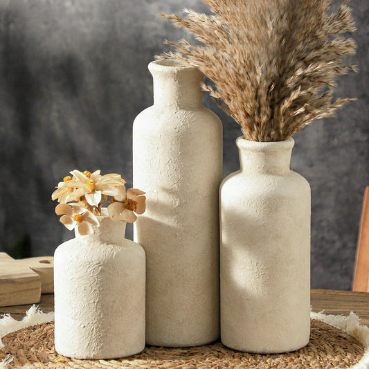 Ceramic Vases Set of 3 – Whitewashed Neutral, Farmhouse Decor