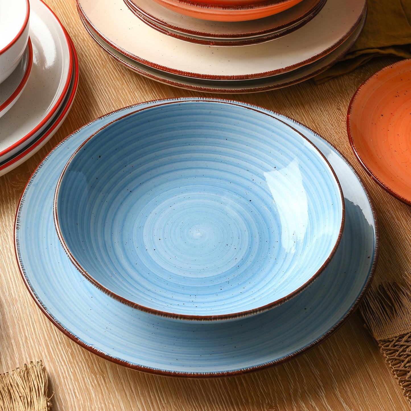 TootieWare Ceramic Dinner Plates – Set of 6, 10.5 Inch, Blue