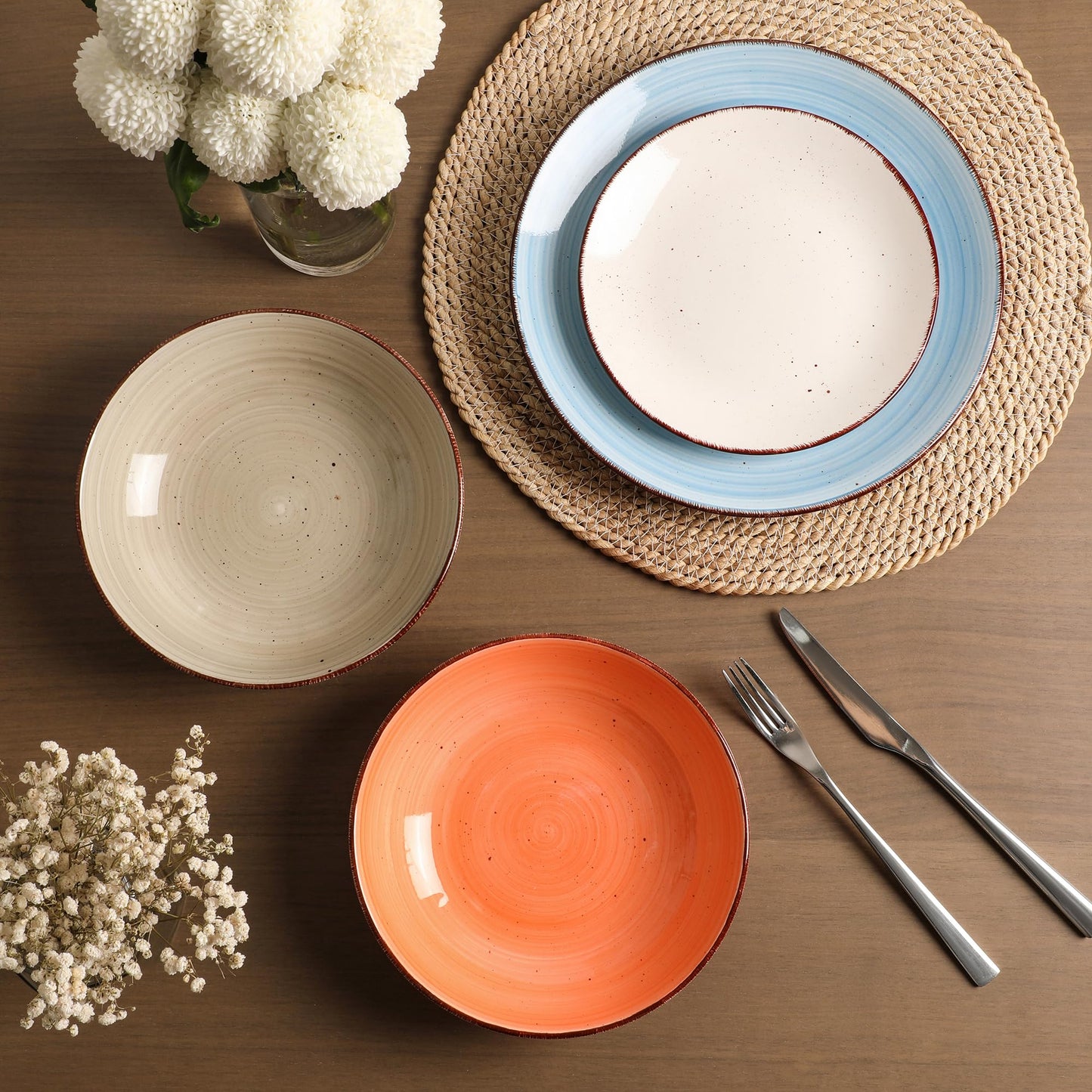 TootieWare Ceramic Dinner Plates – Set of 6, 10.5 Inch, Blue